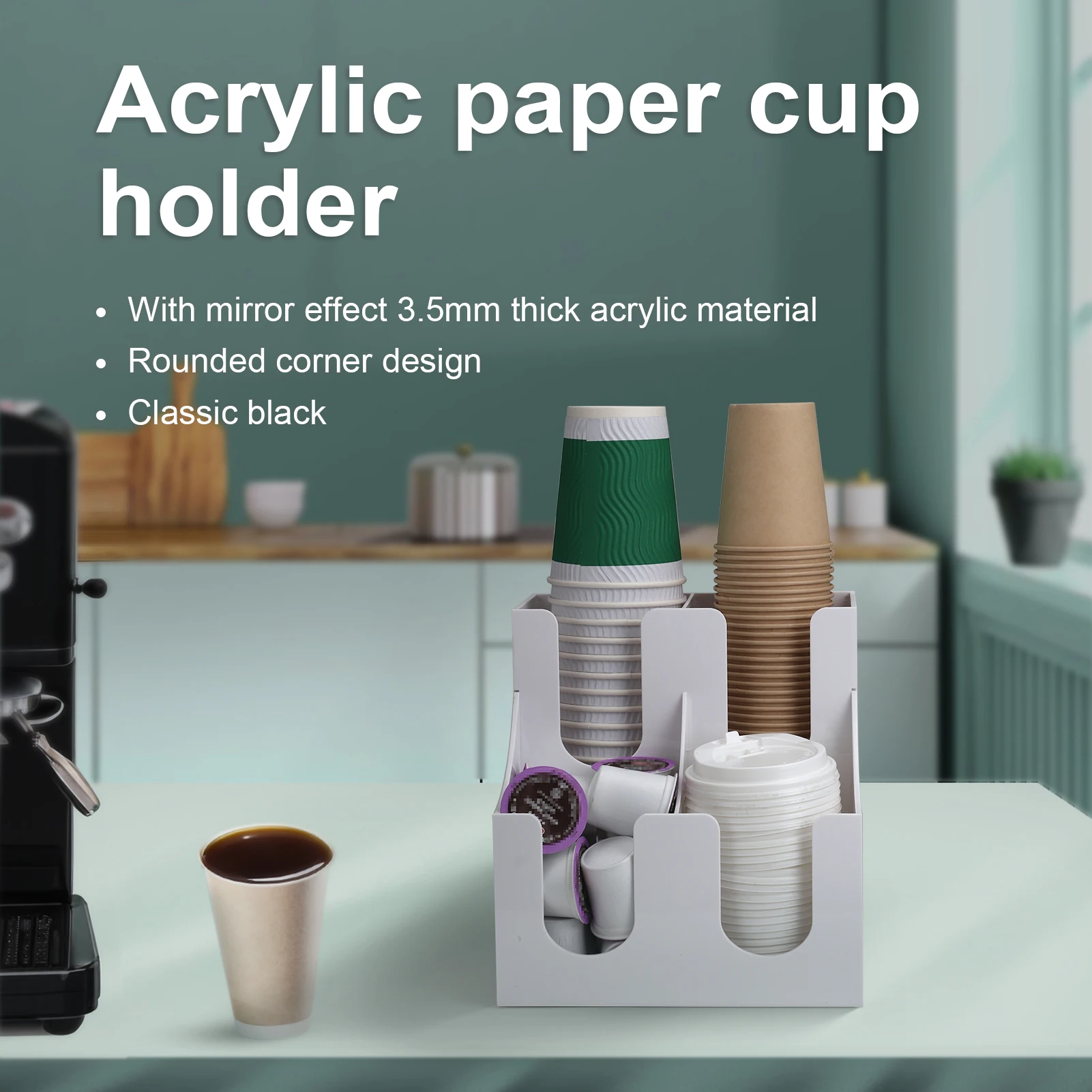 Acrylic Coffee Cup Dispenser, milk disposable plastic paper cups lid holder organizer party buffet cafe store stand rack storage