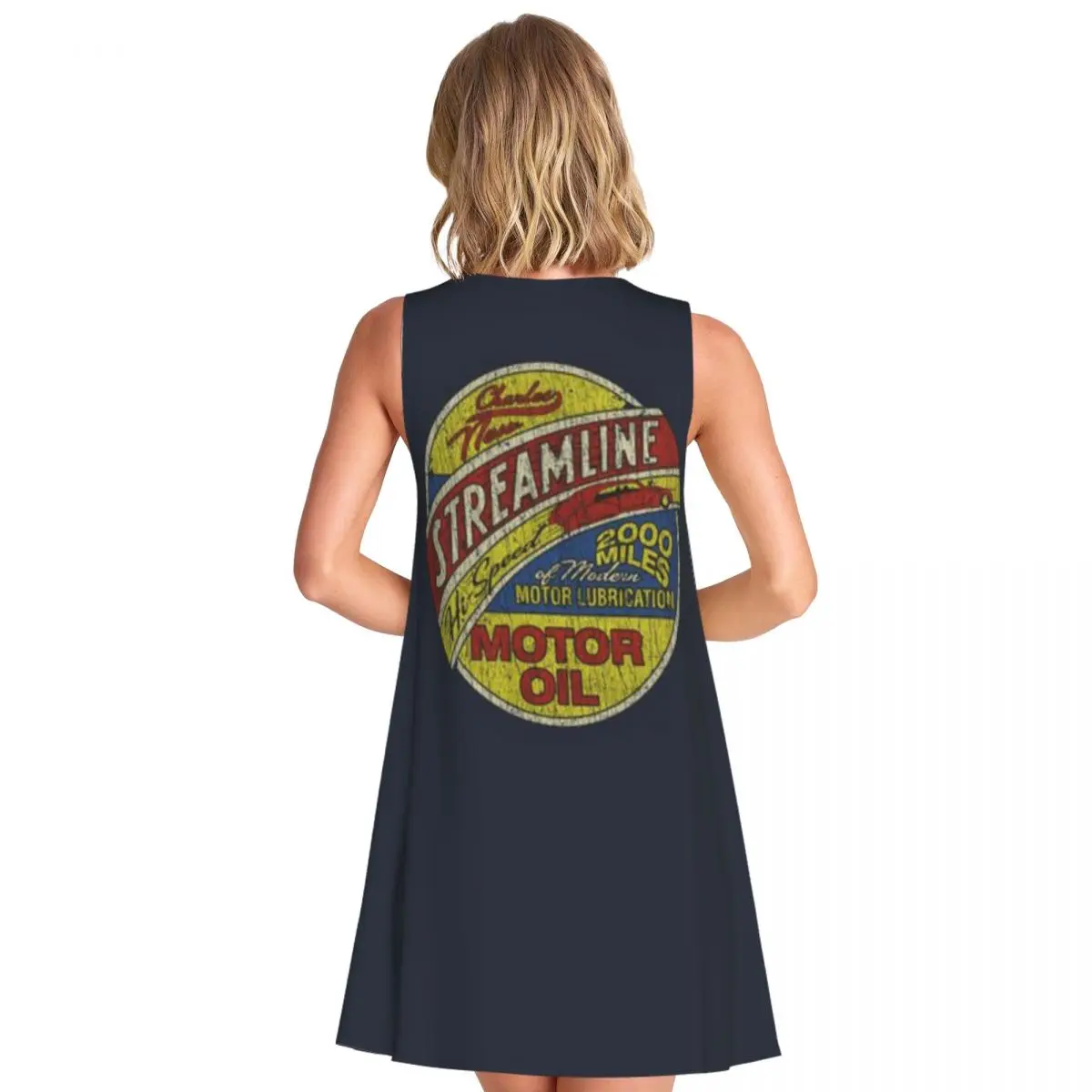 Streamline Hi-Speed Motor Oil 1934 Women's Sleeveless Parent-Child Outing Mini Dress Office French Dress