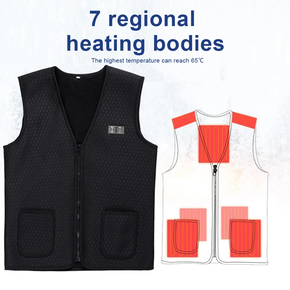 7 Areas Heated Vest Electric Heating Vest Thermal Heated Waistcoat 3 Level Adjustable Smart Heating Vest Dual Switch for Winter