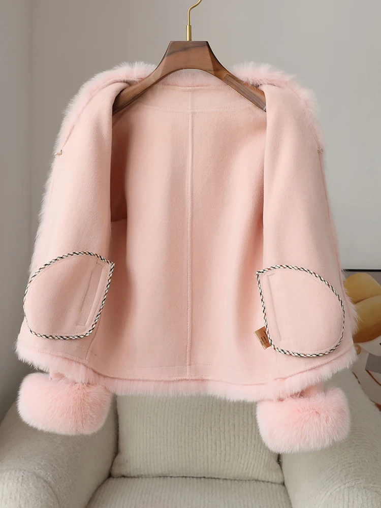 Cappotti di lana a doppia faccia autunno inverno giacca mantello imitazione cappotto di pelliccia signore nuove donne capispalla femminile moda abbigliamento donna