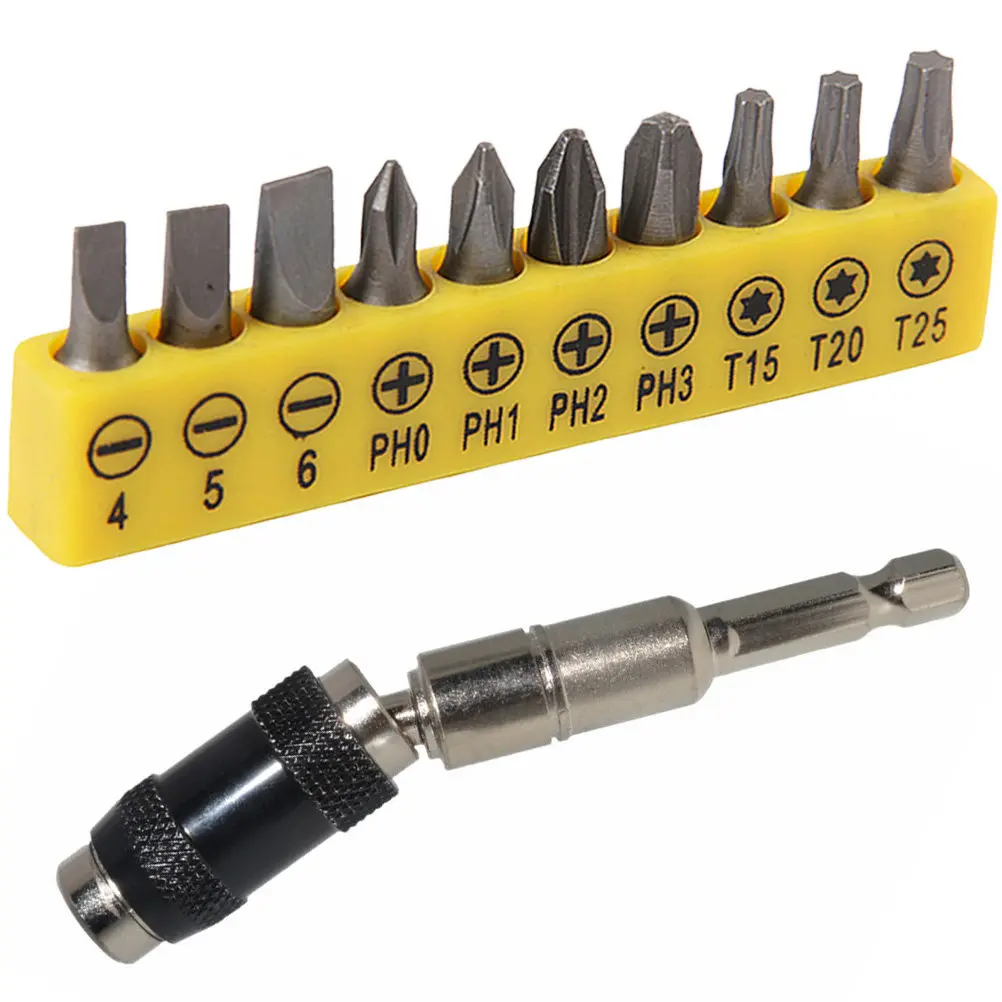 

1Set Hex Shank Flexible Drill Bit Extension Magnetic Bit Holder Pivot Head Swivels Assorted Impact Driver Bits
