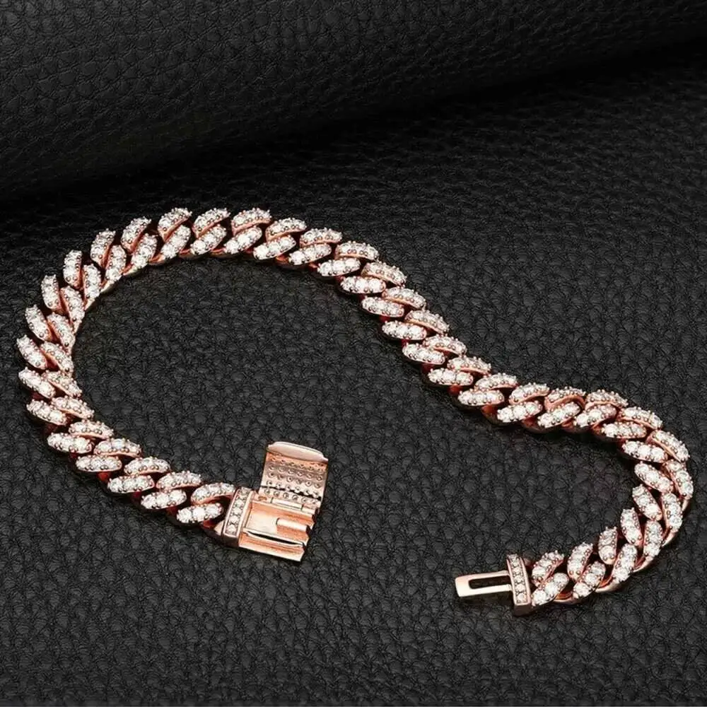 Luxury Aaa Gems 8mm Hip Hop Iced Out Diamond Cuban Link Bracelet Fine Jewelry Miami Solid Gold Vvs Men Moissanite Bracelet.