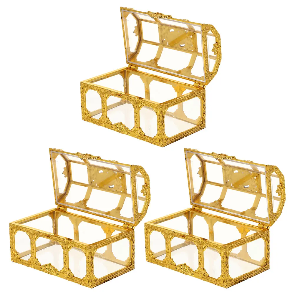 

3 Pcs Wedding Candy Chocolate Storage Boxes Decorative Pirate Treasure Chest Box Plastic Gift Packaging Party Favor Treat Boxes