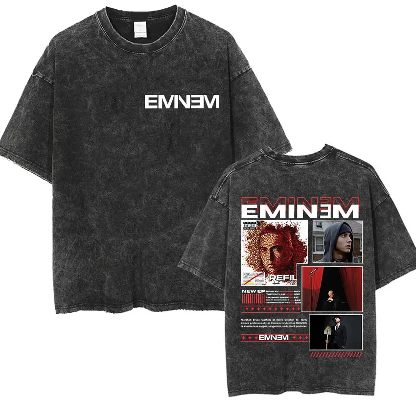 90er Rapper Eminem World Tour Musik Grafik T-Shirts Herren Coole Hip-Hop Vintage Gewaschene Oversized T-Shirts Unisex Gothic Streetwear – Detail 27