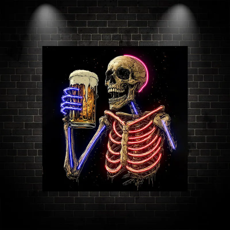 Skeleton Holding Beer Mug Wall Hanging Decor Custom LED Neon Sign