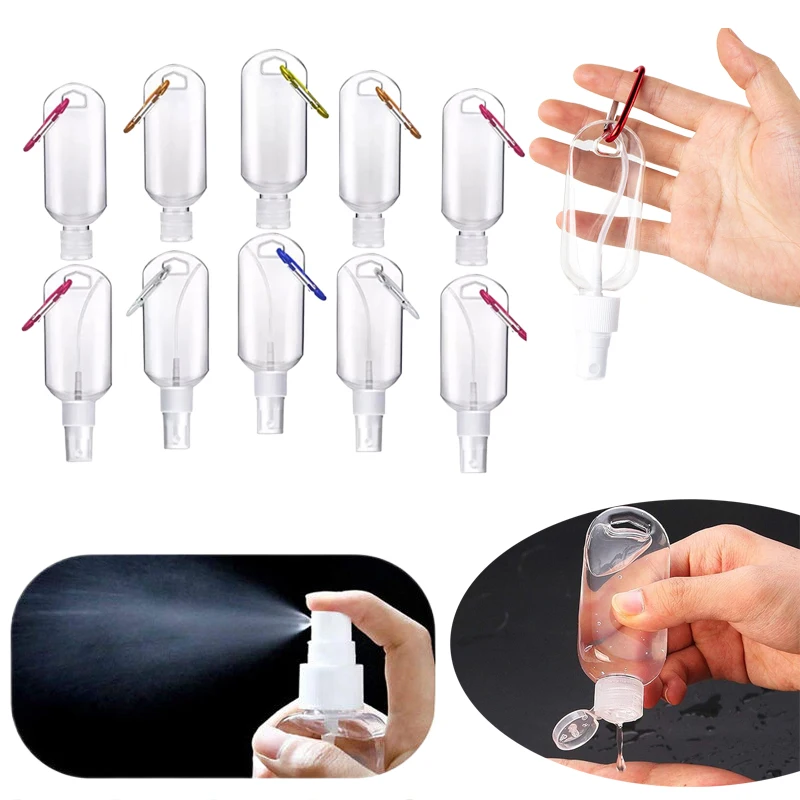 

30Pcs 30/50/60ml Travel Plastic Keychain Bottles Leakproof Refillable Squeeze Container w/ Flip & Spray Caps For Outdoor Camping