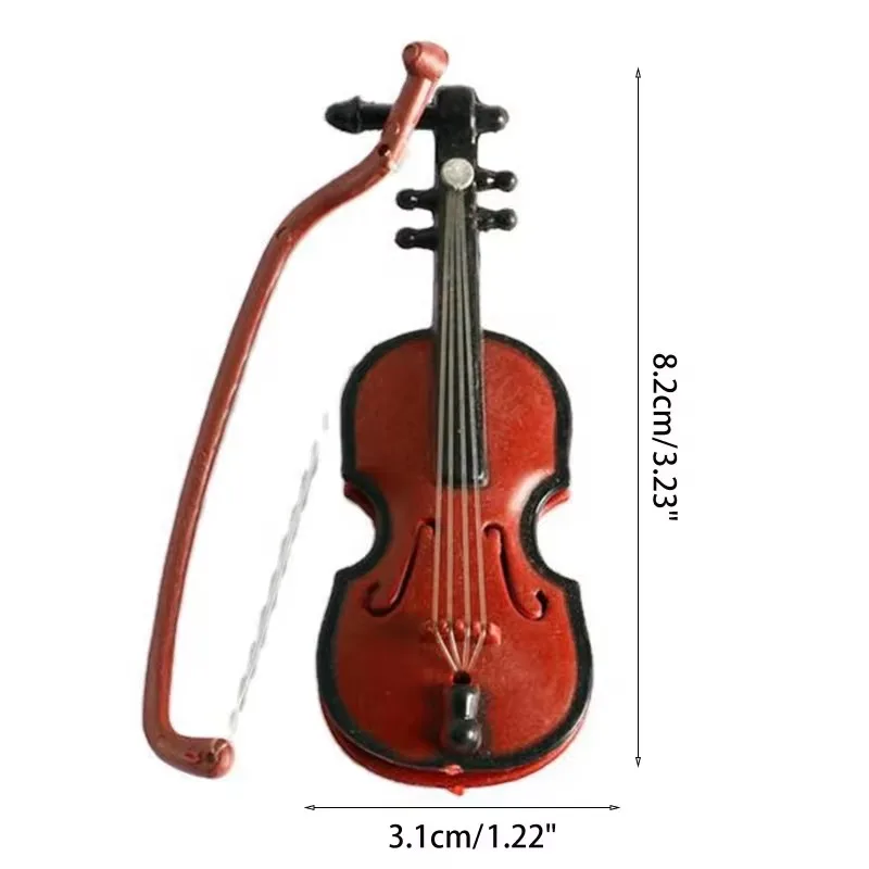 pandar Mini Violins Ornament Miniature Violins Model with Stand Case Dollhouse