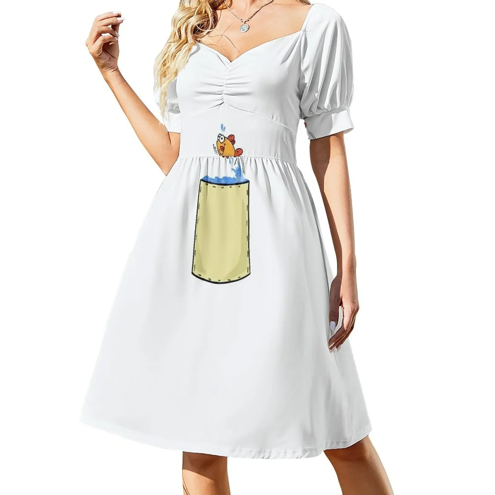 

POCKET JUMPING FISH Short-Sleeved Dress Dance dresses Women's skirt Women's clothing
