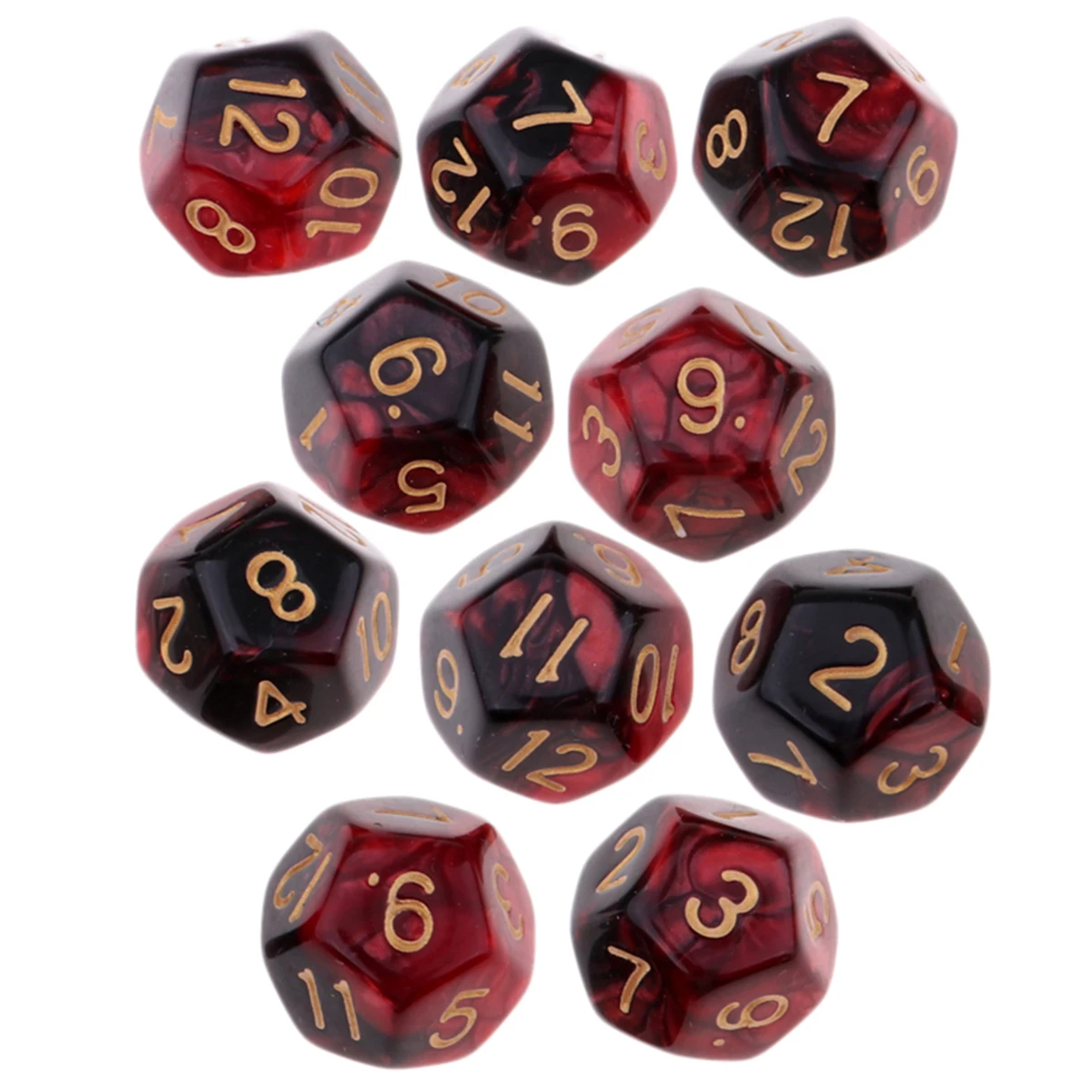 Pack of 10 D12 Multi-Sided Polyhedron Dice Colors Polyhedral 7-Piece RPG Dice Set for D&D TRPG Game