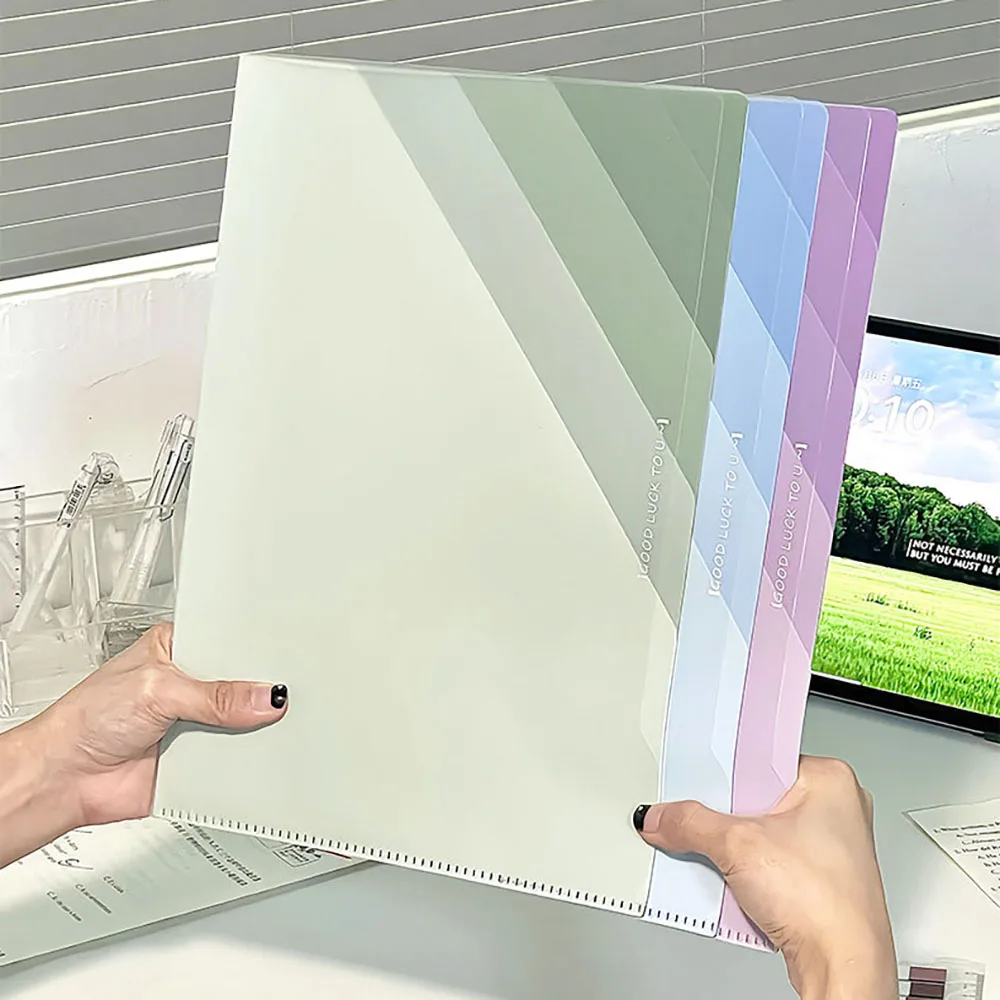 ページフォルダー 厚みのあるグラデーション L字型 縦型 学生用試験用紙フォルダー 収納ブック 大容量