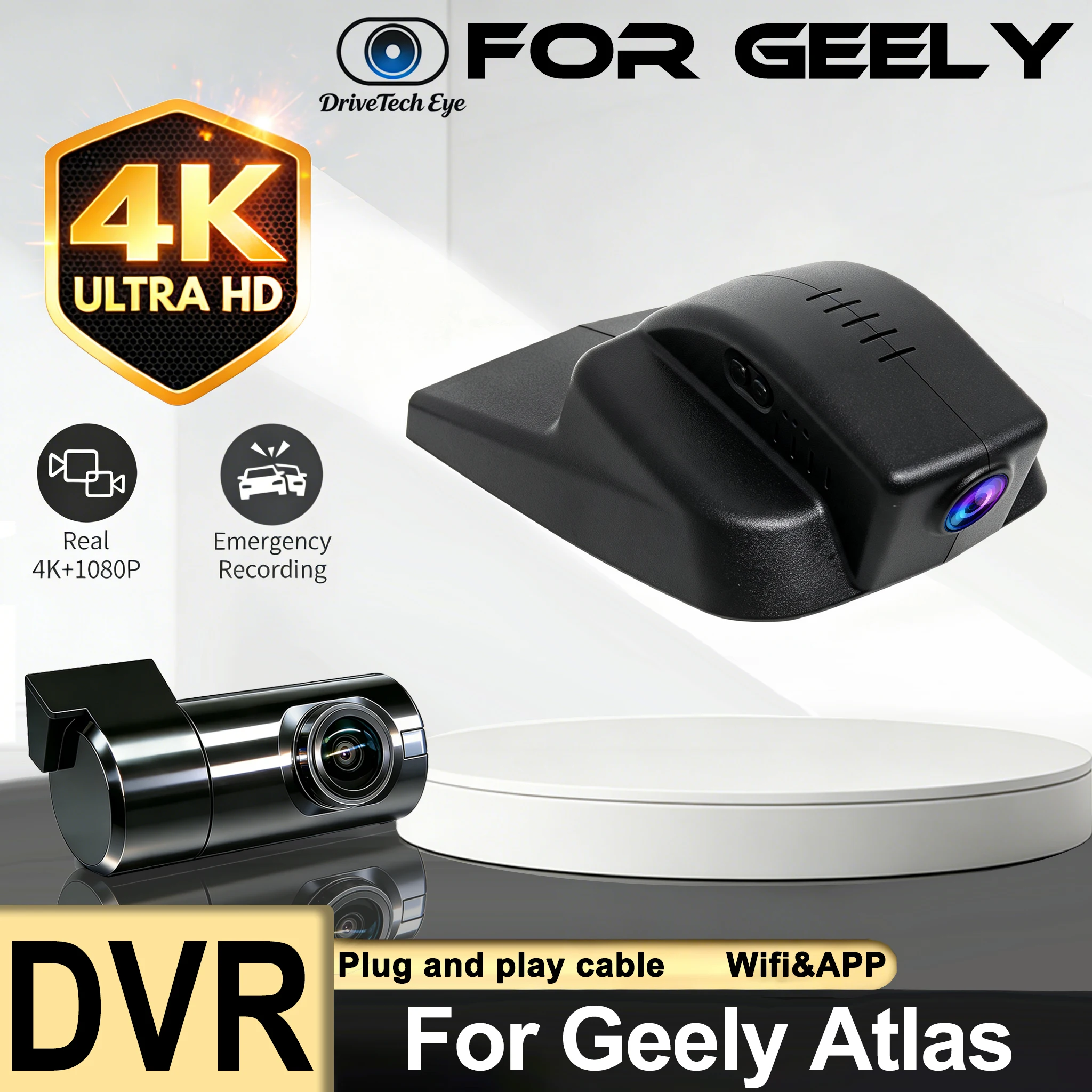 Car DVR Dash Cam 4K UHD Night Vision Camera Driving Video Recorder 24H Parking Monitoring For Geely Atlas General model 2016 4WD