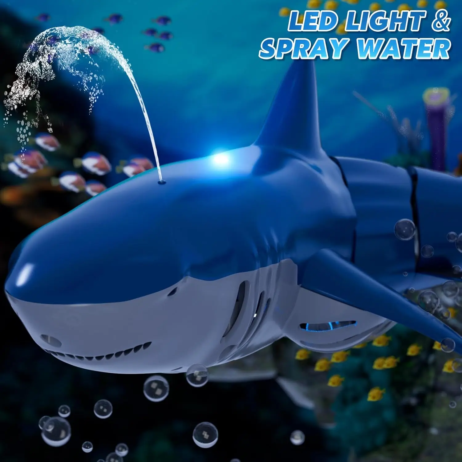 RC Shark รีโมทคอนโทรลปลาวาฬสเปรย์น้ําหุ่นยนต์เด็กของเล่นวิทยุควบคุมเรือสระว่ายน้ําของเล่นเด็กเด็ก