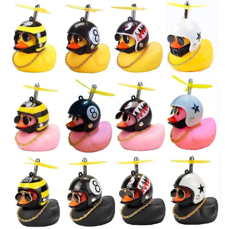 Car Duck with Helmet Broken Wind Pendant Small Yellow Duck Car Ornaments Kids Toy Gift