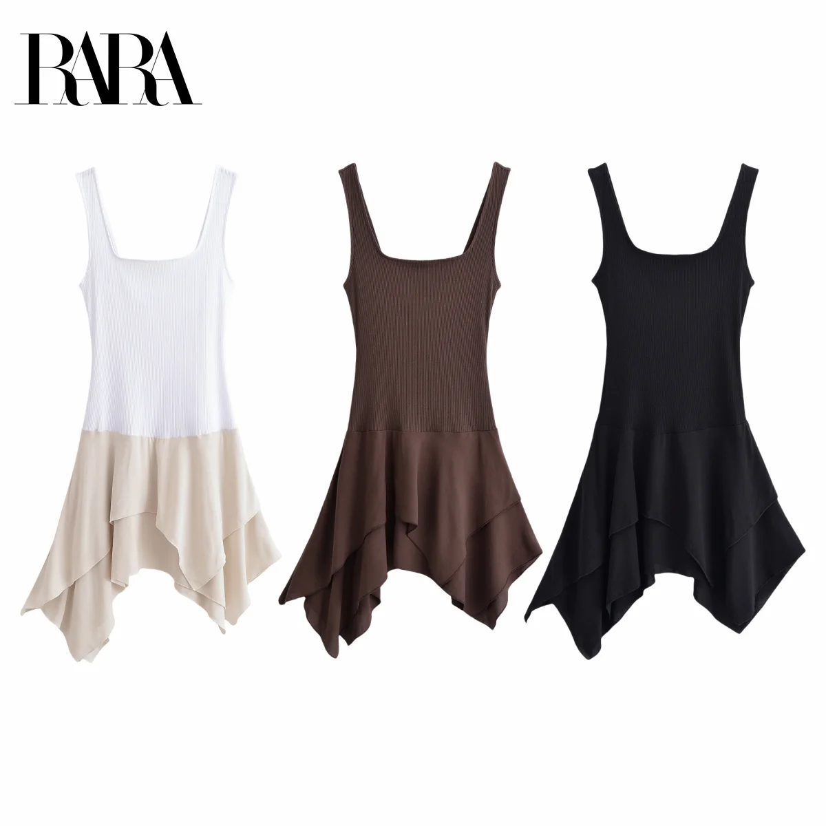

RARA Womens Sleeveless Camisole - Style Patchwork Mini Dress with Asymmetric Hem for a Stylish and Trendy Look