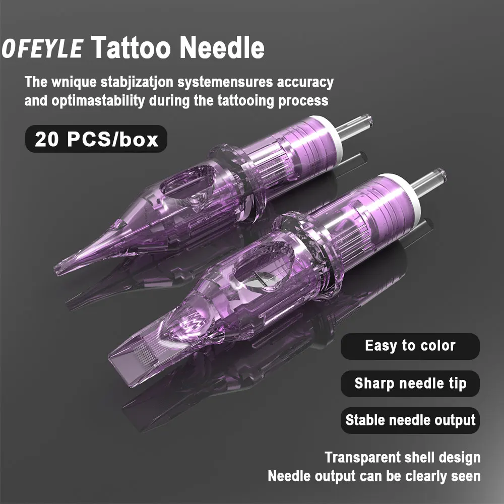 OFEYLE 20Pcs Tattoo Cartridge Disposable Professional Cartridge 0401RL 0603RL 0803RL 1003RL Purple  Tattoo Needle Cartridge