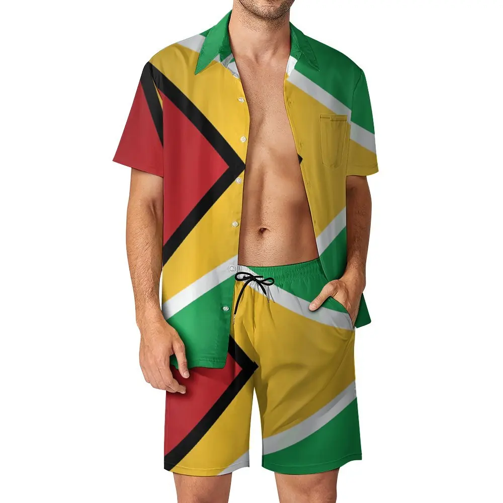 Men's Beach Suit Guyana Flag (1) 2 Pieces Suit Vintage  Home Casual Graphic