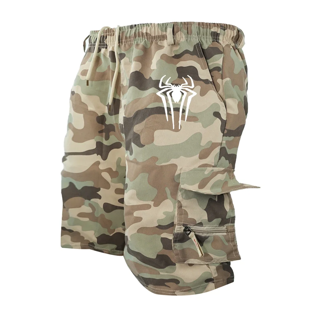 Herren Cargo-Shorts mit Spinnenmuster, Outdoor-Overalls, elastische Taille, Radlerhose, Multi-Pocket, lockere Arbeitshose, Strand- und Sportshorts – Detail 9