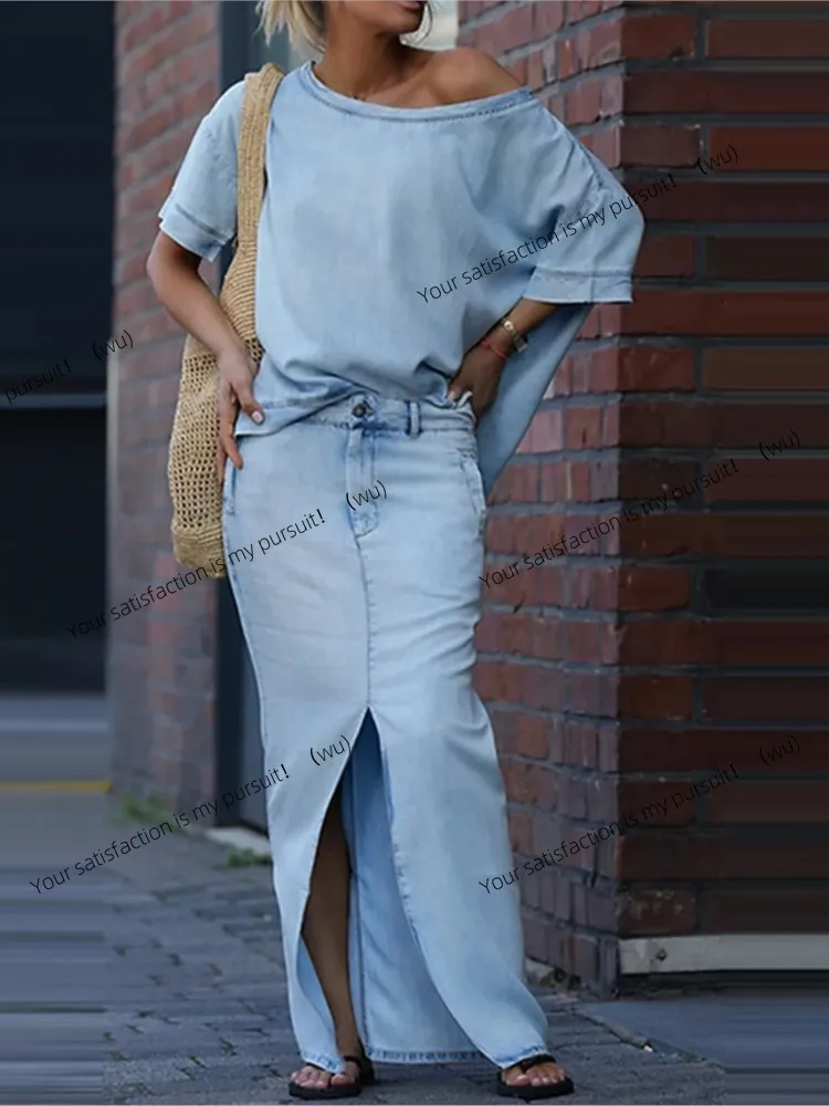 

ZOCI-Новинка, модный повседневный костюм-двойка, женский элегантный топ, свободная юбка с разрезами, юбка из двух предметов, женская одежда