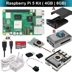 Raspberry Pi 5 Kit 4G 8G RAM BCM2712 Python 5B 4Kp60 PCIe 2.0 RTC Optional Metal Case 27W Power Supply Latest Dev Board RPI 5