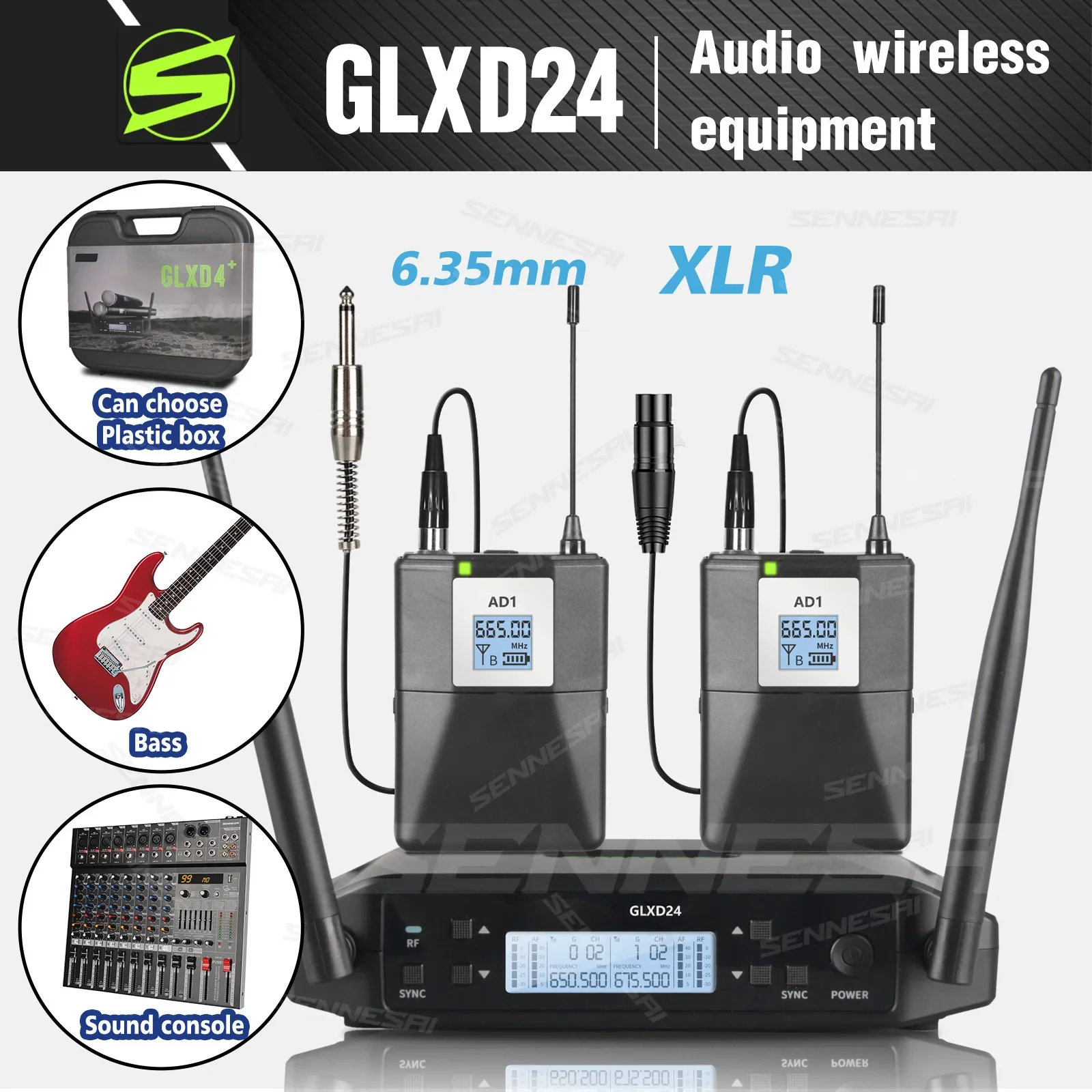 Высшее качество! GLXD24 Профессиональная UHF гитарная Беспроводная система передатчик и приемник для электронных органов, 600-699 МГц 2-канальный