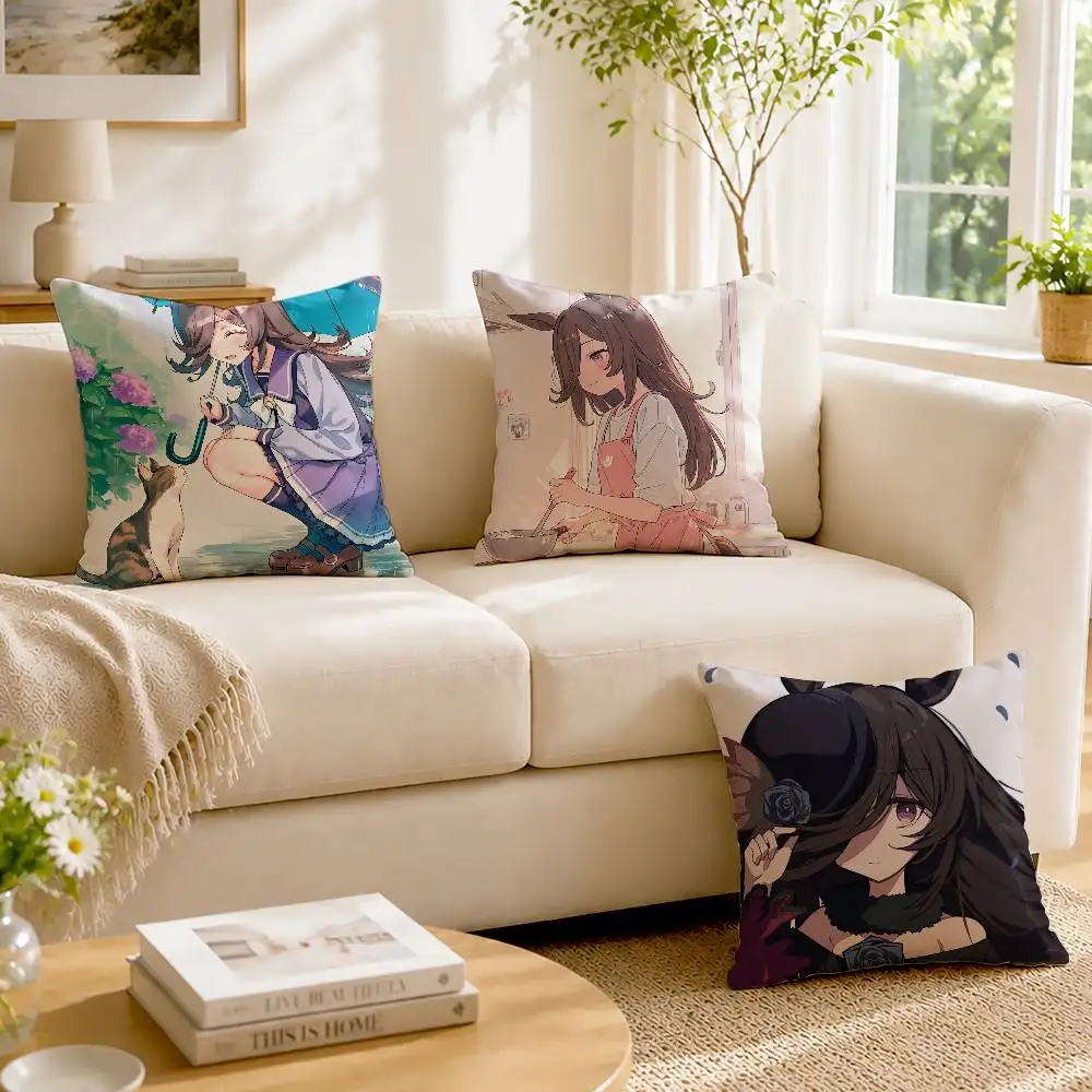 R-Rice Shower Umamusume Customizable Square Pillow case Double Sided Print Sofa Bedroom Decor Cushion Cover