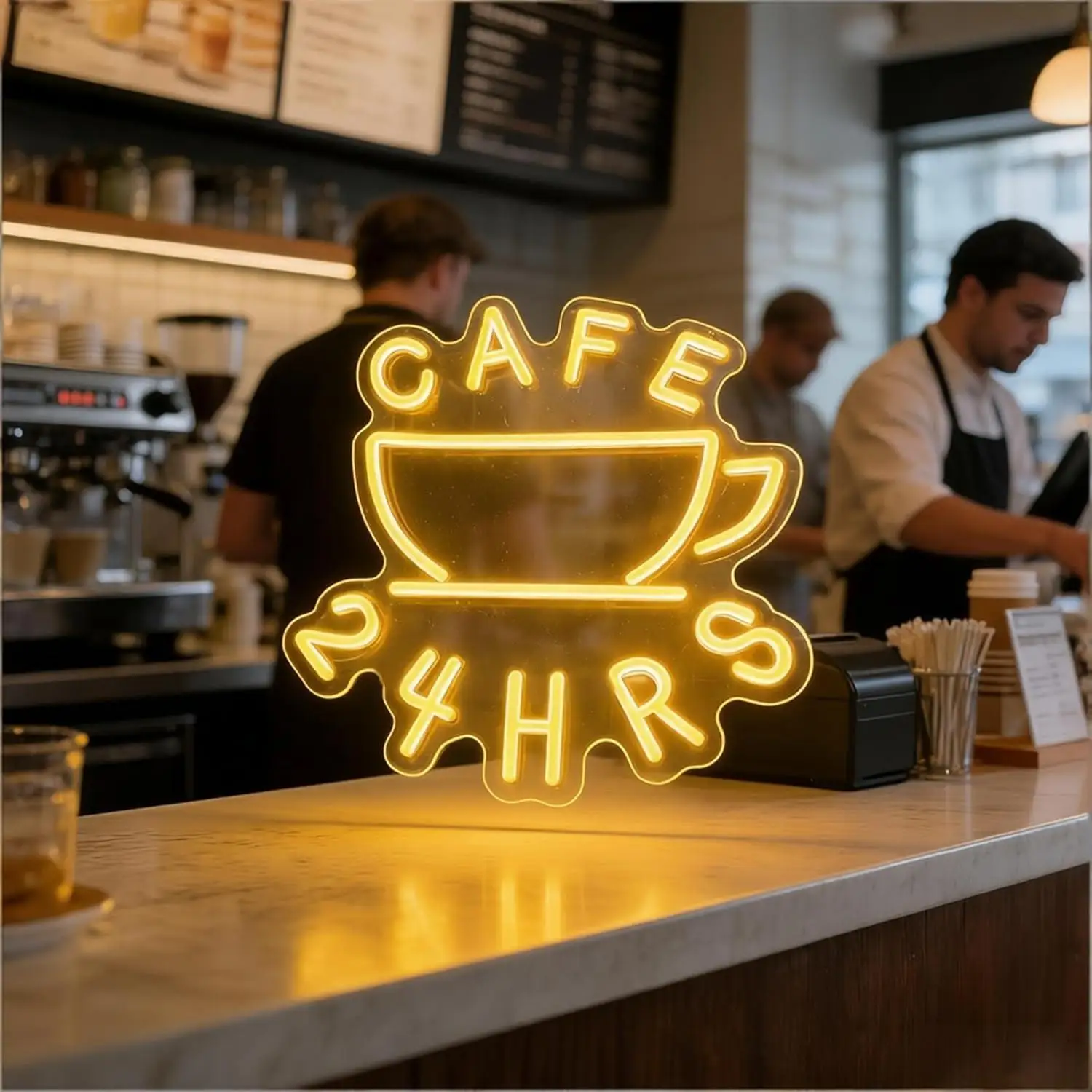 Cafe 24 HRS Neon Sign USB Dimmable LED Light for Restaurant Coffee Shop Business Store Open Sign Wall Decor Signboard Light - view 2