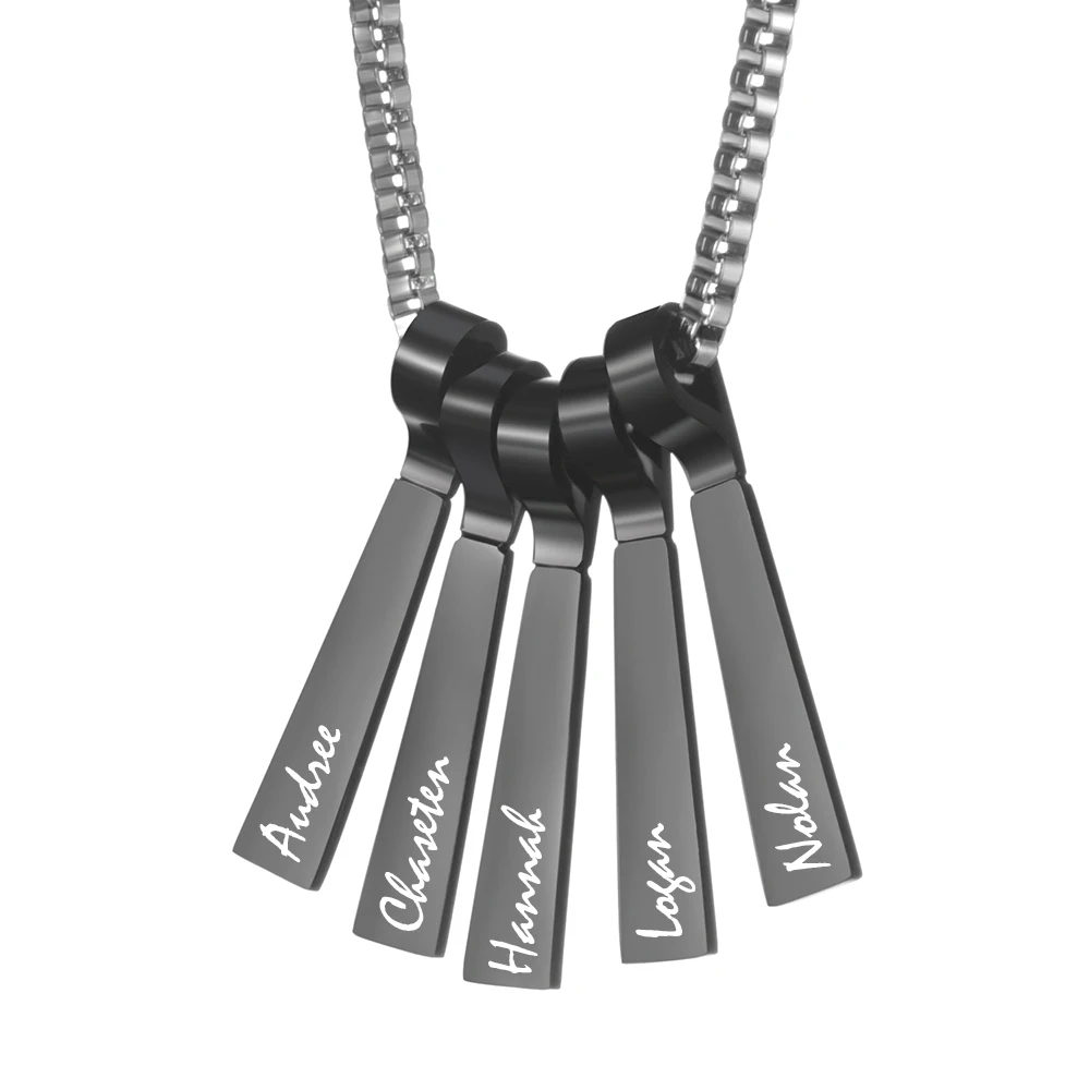 Stainless Steel Xylophone Bar Necklace Custom Family Name Personalized Jewelry Pendant Engraved Kids Names Womens Mens Mom Gifts