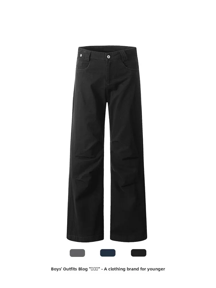 Retro American High Street Pleated Work Pants Loose Casual Straight Leg Jeans for Men And Women Couples K732 Youth Wear