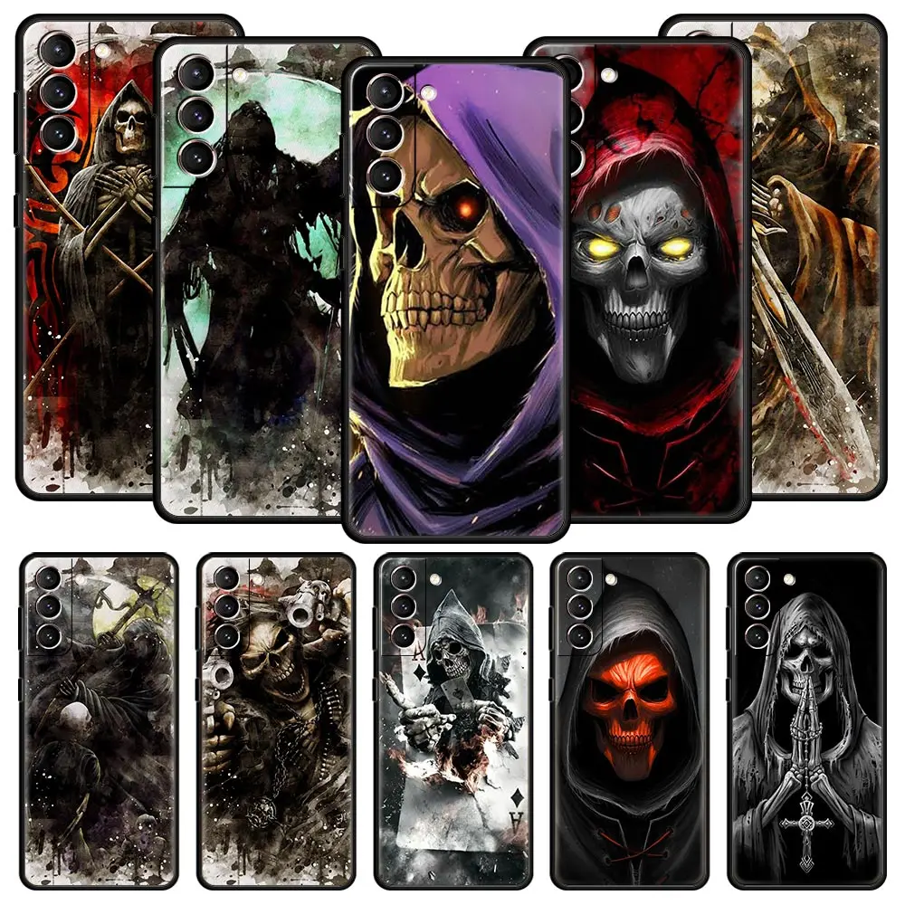 

Phone Case For Samsung Galaxy S23 S22 Ultra S20 S21 FE 5G S10 S9 Plus S10E S8 Note 20 Silicone Cover Grim Reaper Skull Skeleton