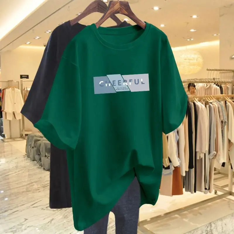 Women Clothing Basic T-shirt Letter Printed Loose Summer Casual Top Tees Short Sleeve O-neck Pullovers