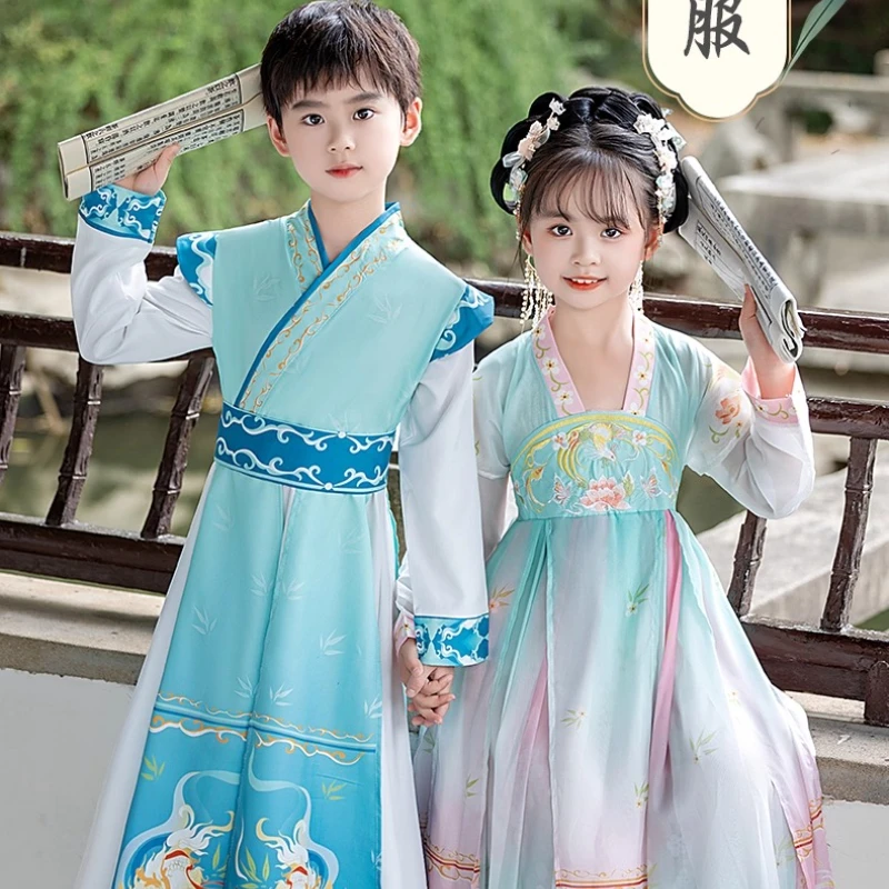 

Ханфу для девочек, весенне-осенняя китайская культура, одежда в стиле ретро с длинными рукавами, красивая мужская одежда в древнем стиле для выступлений