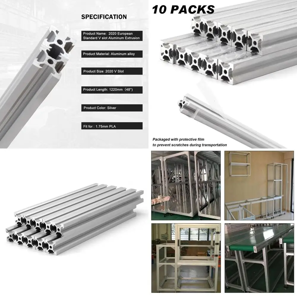 

10PCS 2020 Aluminum Extrusion 1220mm Length Anodized Silver for CNC DIY 3D Printer & Industrial Brackets
