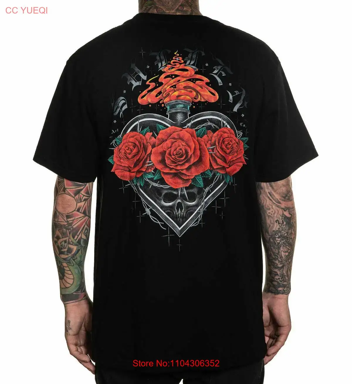 Sullen Reverence Heart Spade Roses Skull Tattoo Art Inked Thorns Shirt SCM3872 long or short sleeves