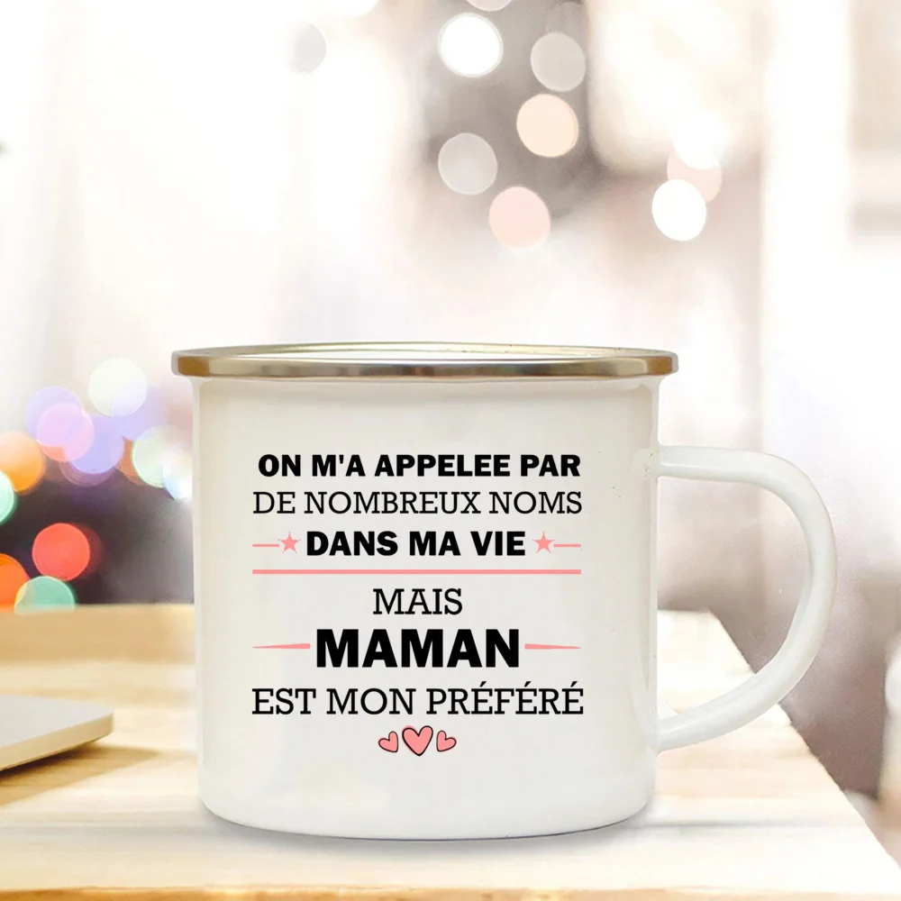 Super Mamie I Love You Printed Enamel Mug Drink Milk Coffee Cups Pregnancy Announcement Mugs Best Idea Gifts for Grandmother