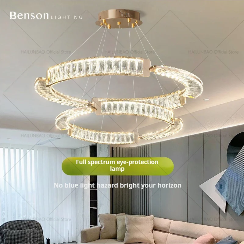 

Легкая роскошная круглая хрустальная люстра, атмосфера, дизайн, смысл, люстра для гостиной, постмодернистская модная атмосфера, столовая