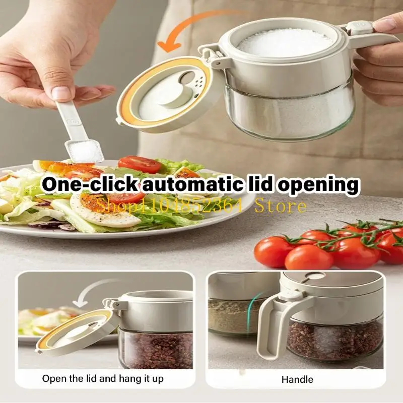 

652F Glass Seasoning Shaker Spices Container with Lid and Spoon Cooking Essential