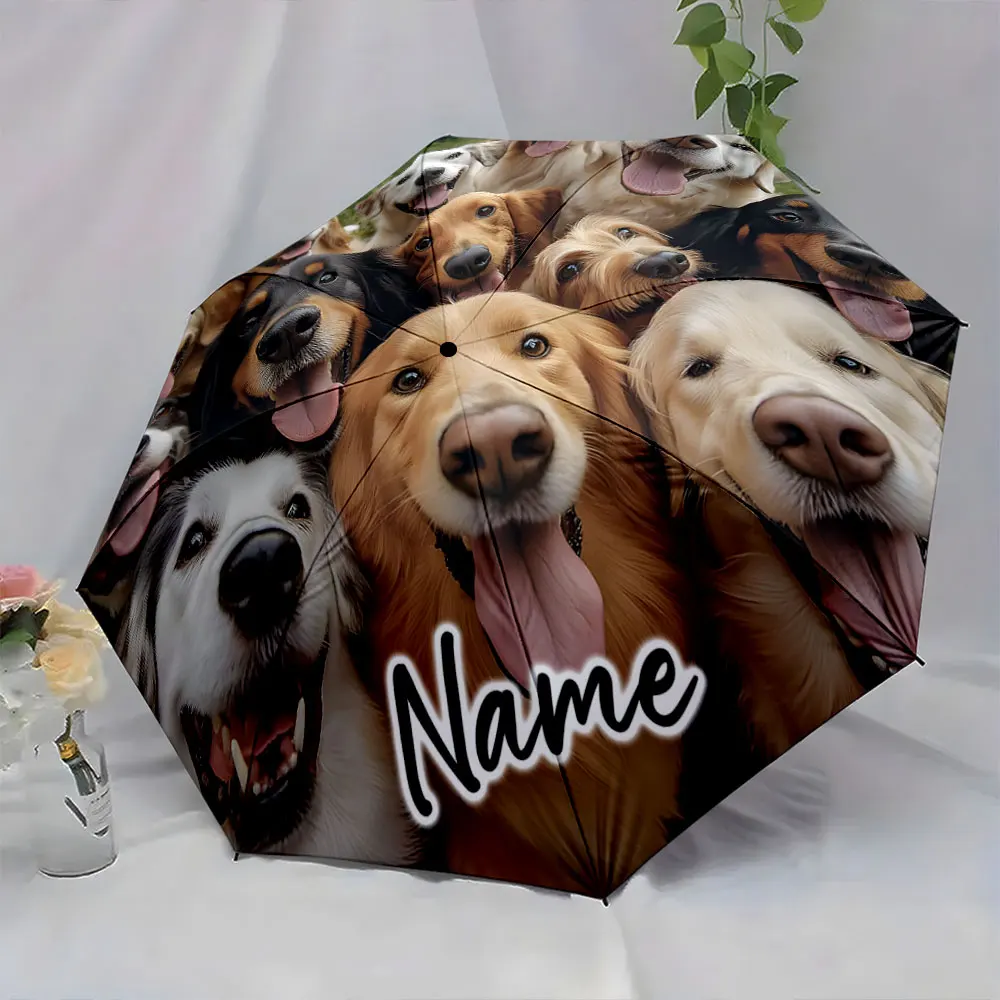 Custom Name  Dog Smiles Printed Umbrella for Pet Lovers Print 8 Iron Ribs Folding Umbrella Auto-Open Fashion Sunshade