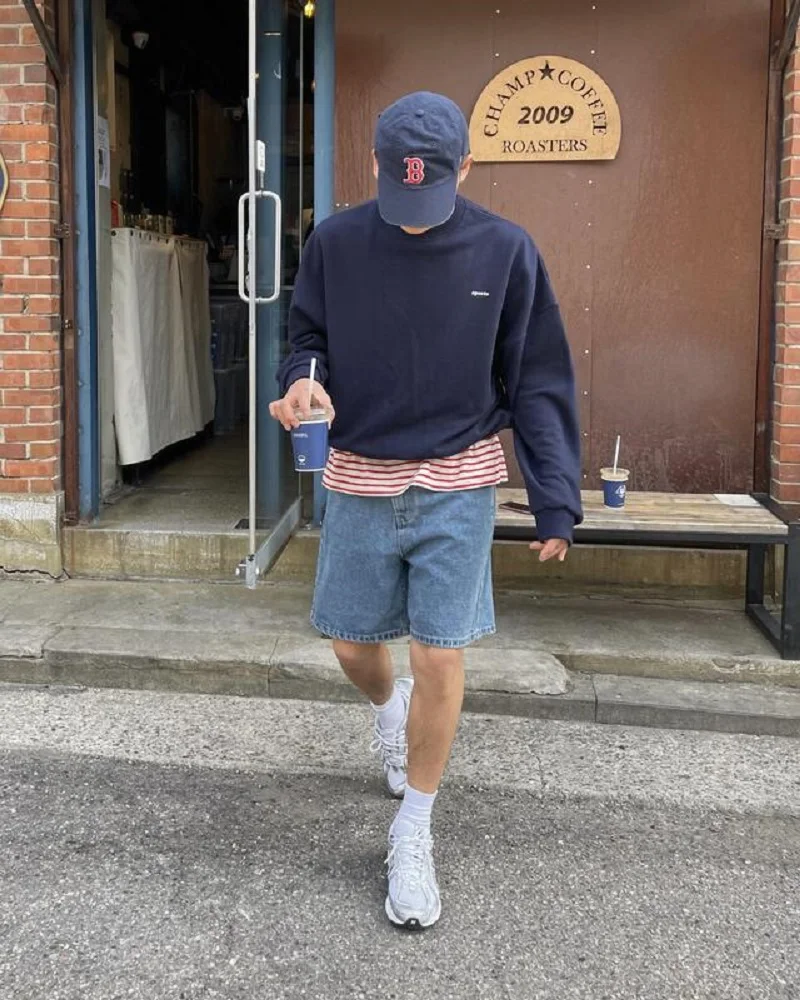 

Летние новые повседневные джинсовые шорты унисекс высокого качества, синие, с модным принтом, выстиранные, удлиненные