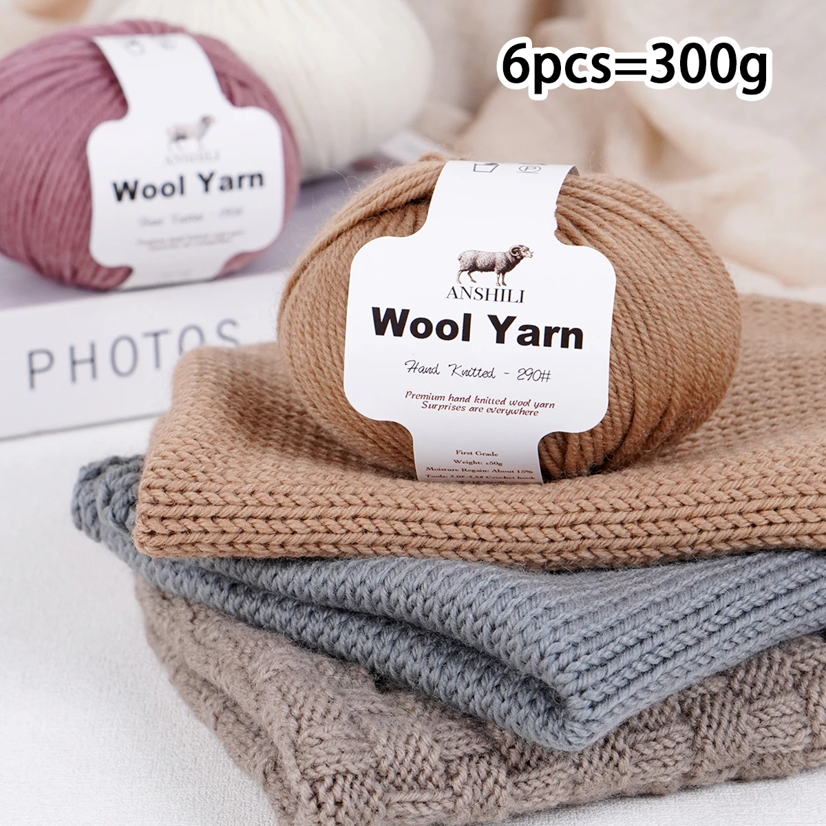 Fio de lã de espessura média de alta qualidade, fio de lã de alpaca, fio de lã modelo 290 mais grosso, material de tricô manual, usado para tricô suéteres, cachecóis, chapéus, luvas, fabricação de artesanato, decorações suspensas, cobertores, roupas e ace