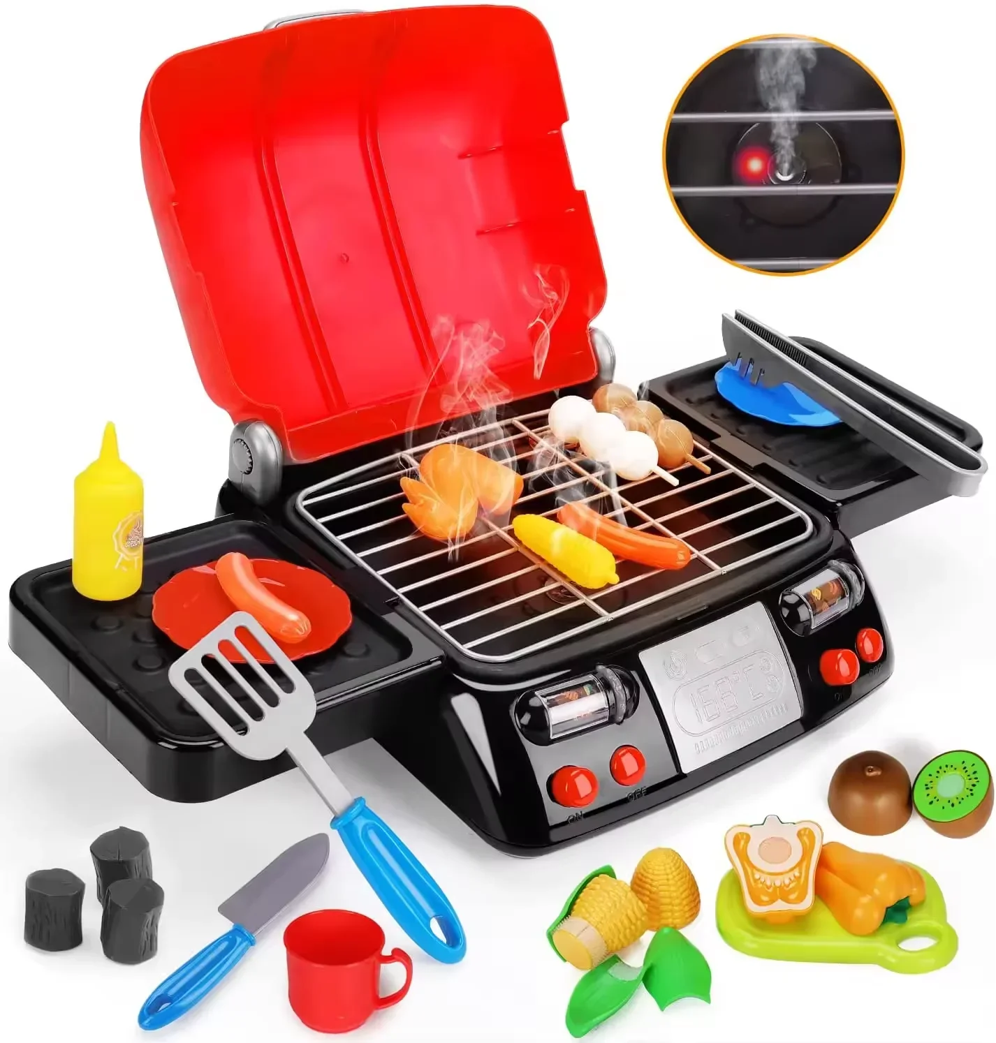 Simulação cozinha churrasco brinquedo menina forno de churrasco elétrico fingir jogar comida brinquedo educativo conjunto role play criança crianças presentes