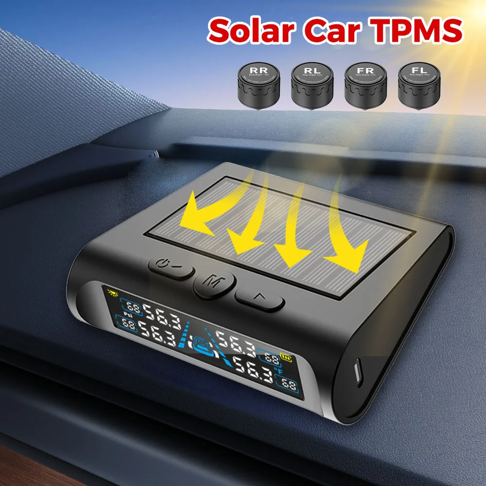 T21 ​ Solar TPMS Auto Reifendruck Überwachung System Auto Sicherheit Alarm Systeme Reifen Temperatur Monitor Digital Display USB