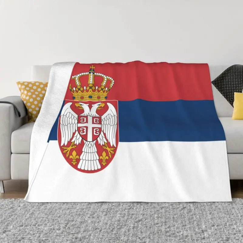 

Flag Of Serbia Blanket Warm Fleece Soft Flannel Throw Blankets for Bedding Sofa Office Autumn