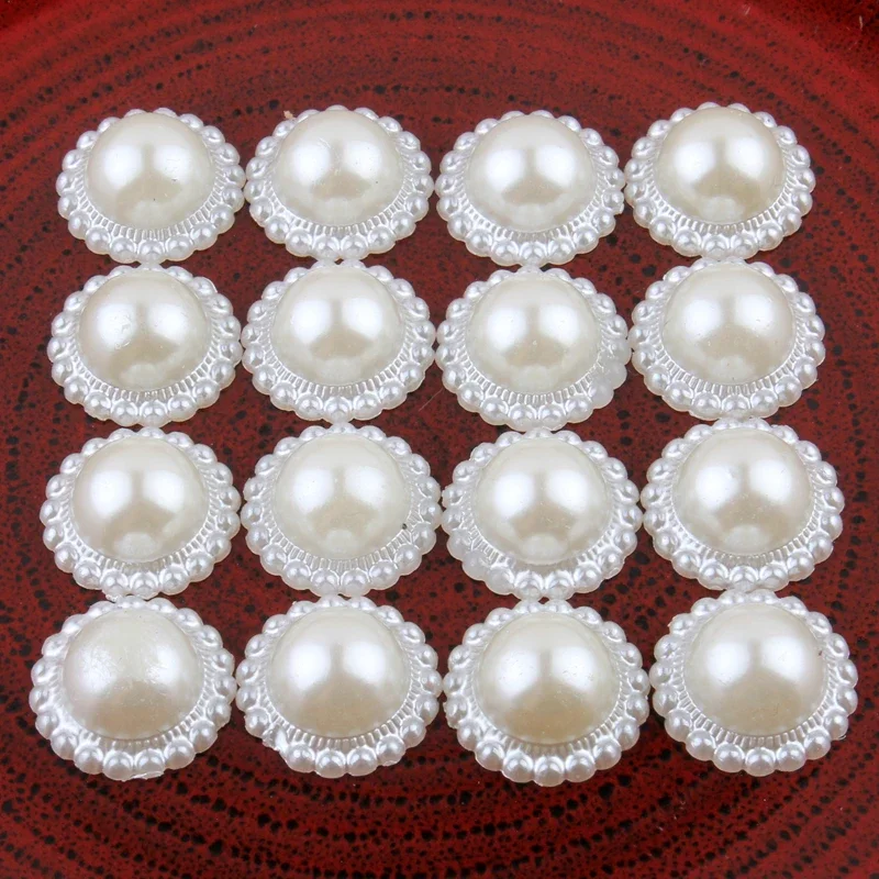 (5000pcs/lot) 16.5MM Ivory Plastic Sunflower Bead Decoration DIY Flatback Acrylic Half Pearl Buttons Craft Scrapbooking Tools