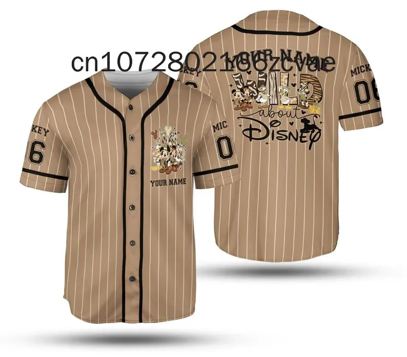 2024 New Disney Safari Baseball Jersey Street Fashion Customized Name Men\'s and Women\'s Children\'s Short sleeved Baseball Shirt