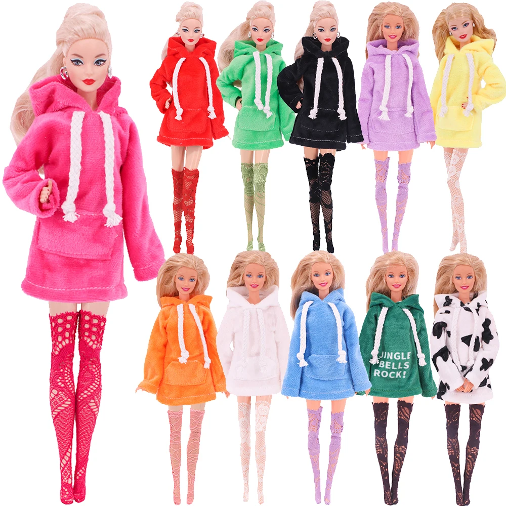 30 Cm Barbies Doll Clothes 11 Colors Soft Hoodie For 11.5 Inch BJD/Blyth Girl Doll Plush Dress Children Birthday Gift Toys