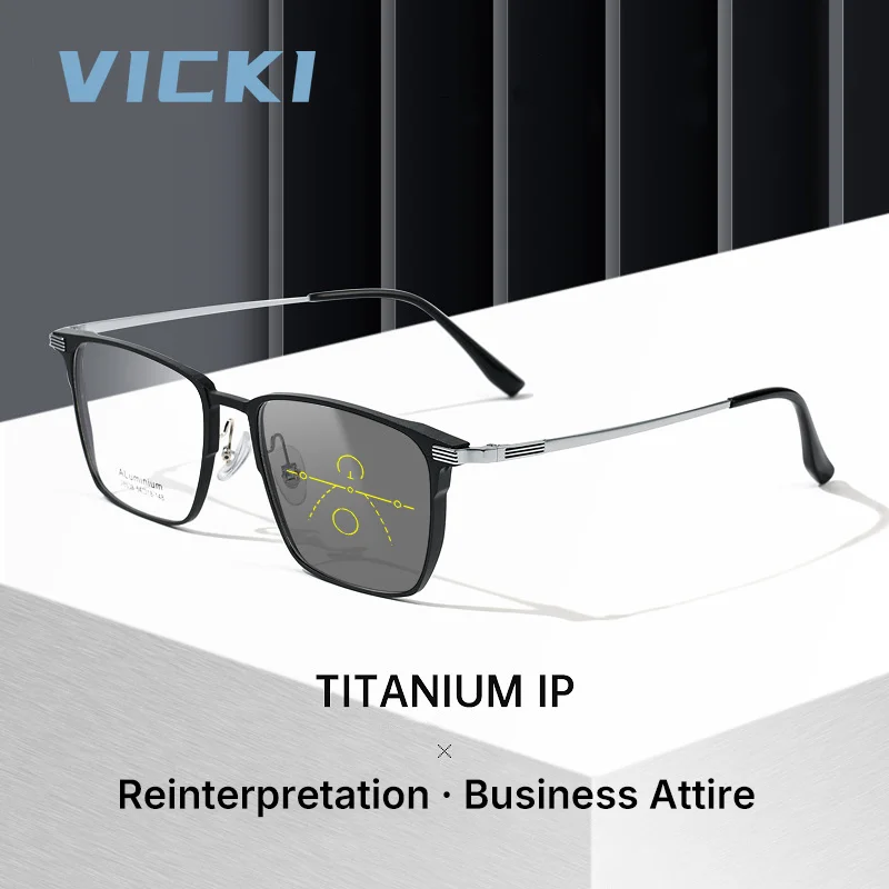 VICKI Minimalist Business Geometric Men's Progressive Multifocal Photochromic Anti Blue-ray Glasses Customizable Prescription