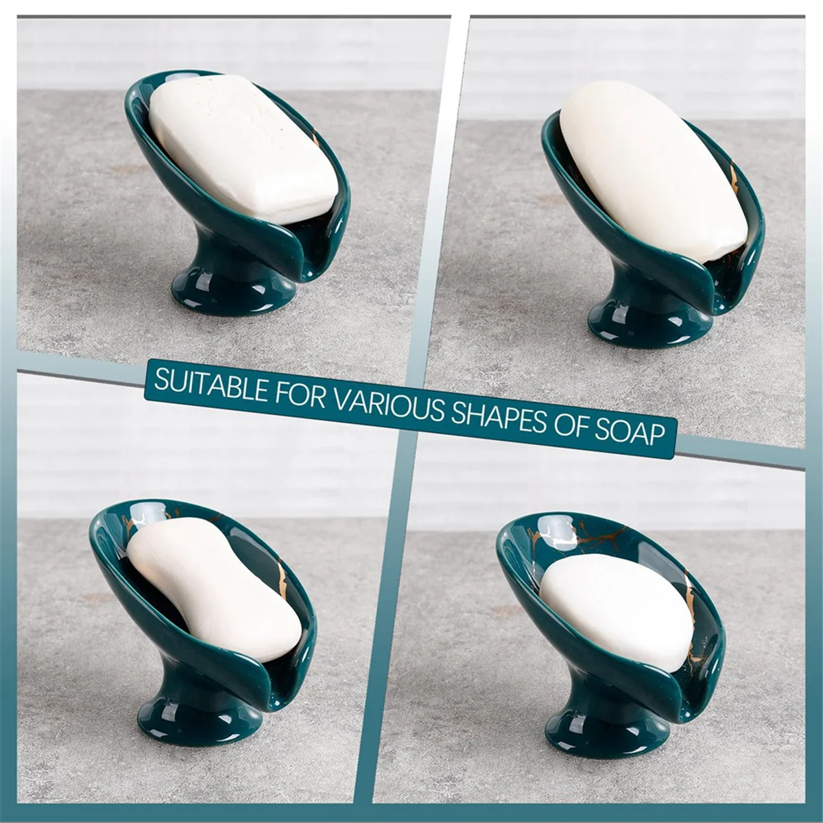 The New Soap Dish, Ceramic Soap Holder Self Draining Marble Look Leaf-Shape Soap Dishes for Bathroom,Green