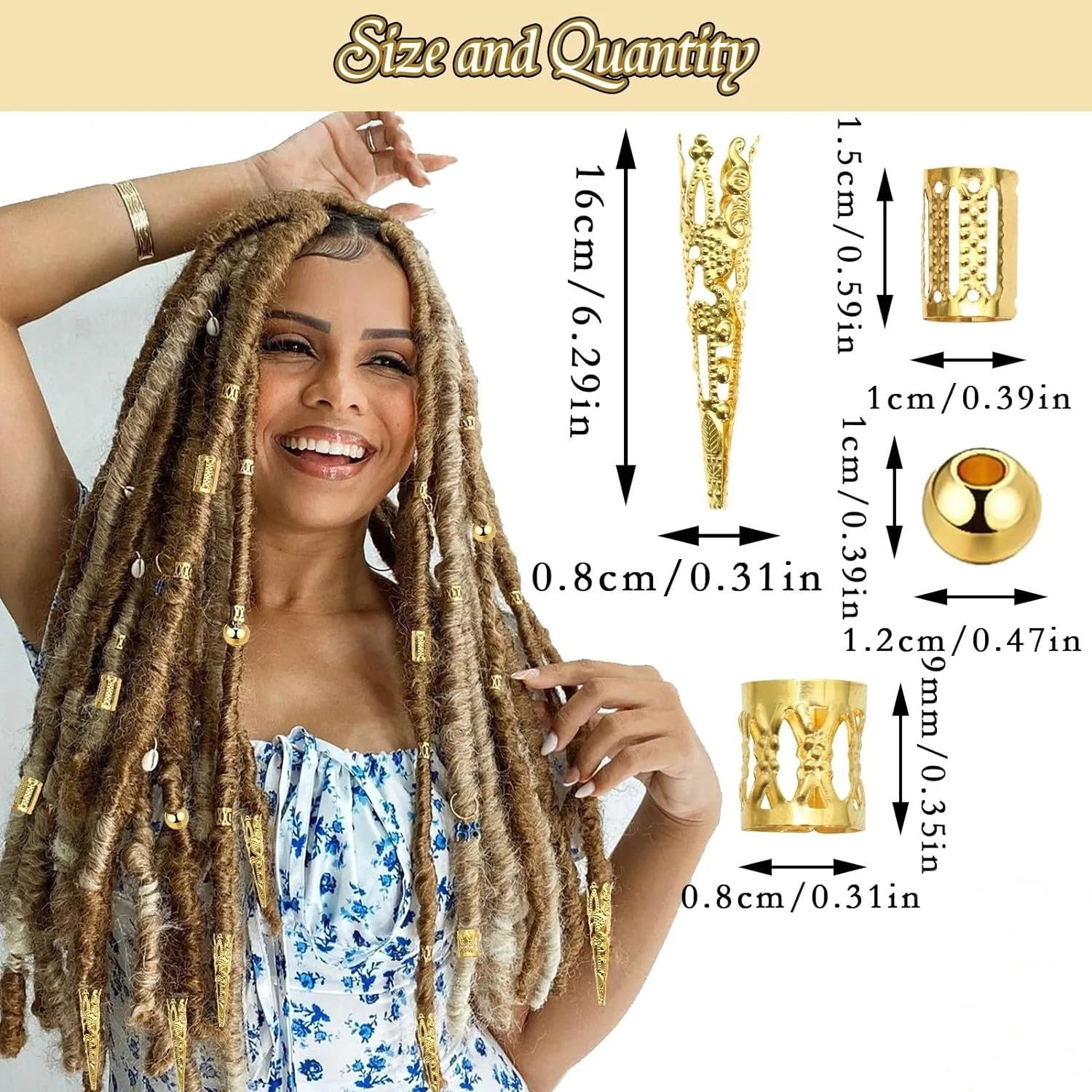Set di anelli per capelli Dreadlock cavi dorati da 50 pezzi per la decorazione della parrucca |   Accessori per capelli per feste di compleanno
