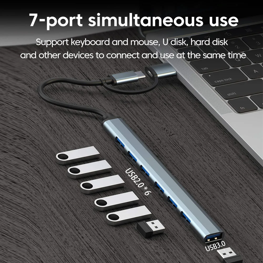 7-in-2 USB HUB USB 3.0 2.0 HUB Dock Station USB C Multi Splitter High Speed Data Transfer Reading Type C/USB OTG Adapter For PC