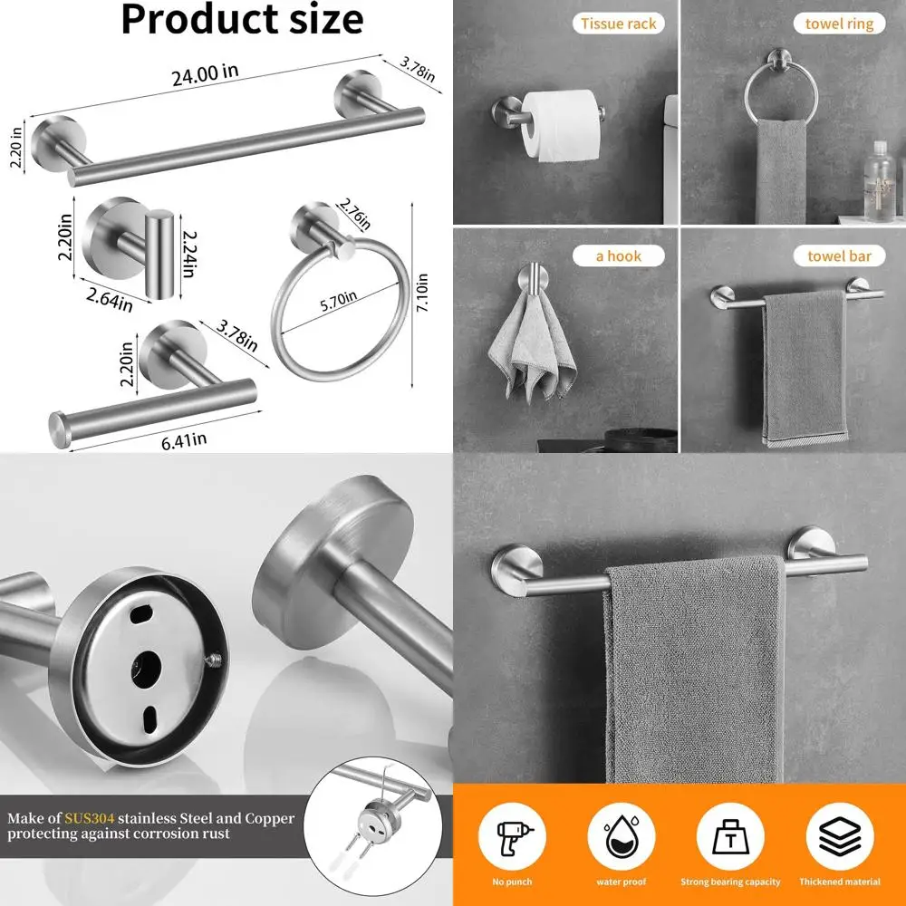 

Набор сантехнической фурнитуры для ванной комнаты из матового никеля, 24 дюйма: 10 предметов (держатель для полотенец, кольцо, подставка и крючки)